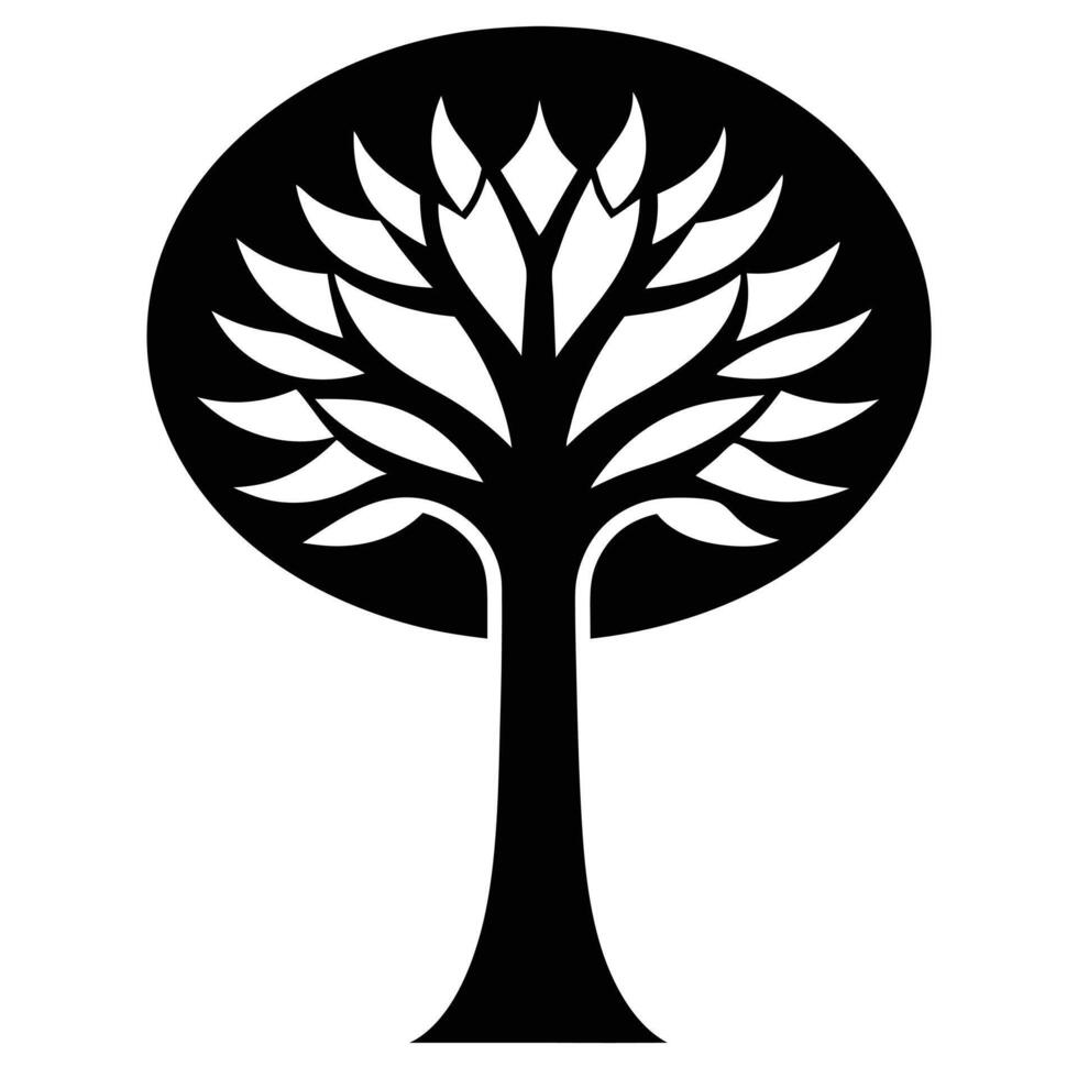 Elegant Black and White Stylized Tree Icon A Serene, Circular Design for Nature, Growth, and Tranquility vector