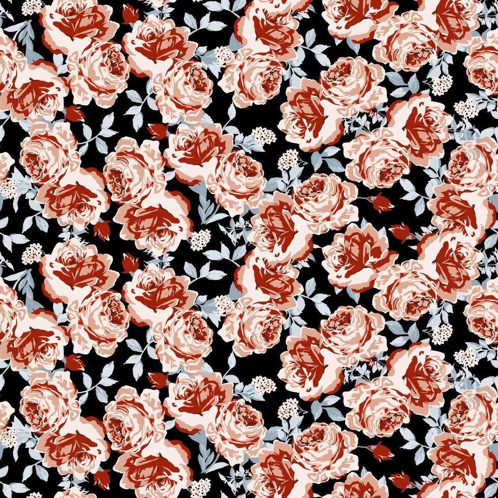 a pattern with red roses on black vector