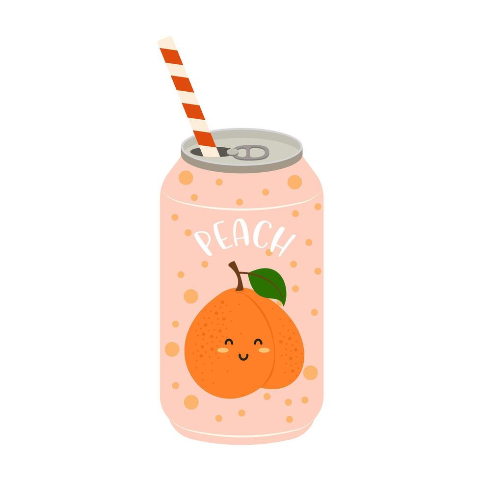 Colorful illustration of canned and bottled fruit juices with simple designs. Summer cold and soft drinks vector