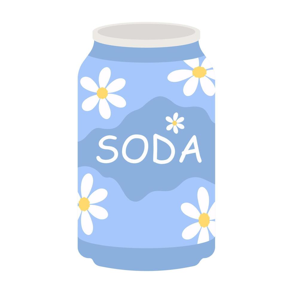 Flat style illustrations of bottled and canned fruity drinks and flavored soda. Summer cold and soft drink. vector