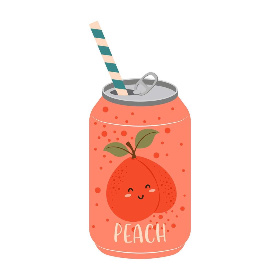 Colorful illustration of canned and bottled fruit juices with simple designs. Summer cold and soft drinks. vector