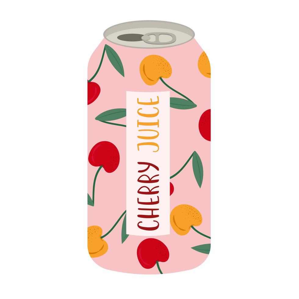 Flat illustrations of fruit juice, and beverage containers with colorful labels. Summer cold and soft drinks. vector