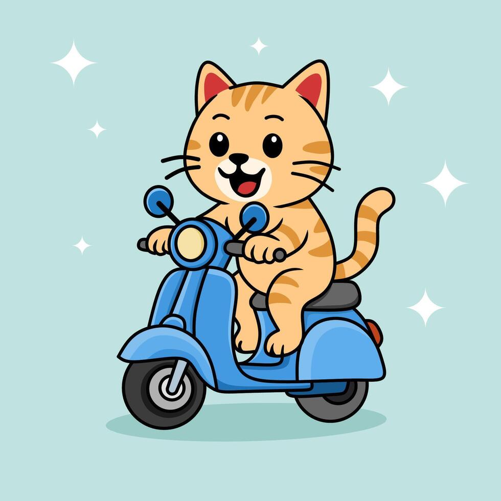 illustration of a cat riding a motorbike vector