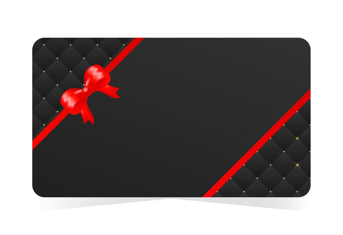 Gift card with black quilted background with red satin bow and ribbon. illustration for branding, packaging, VIP promotions, online stores and premium print materials vector