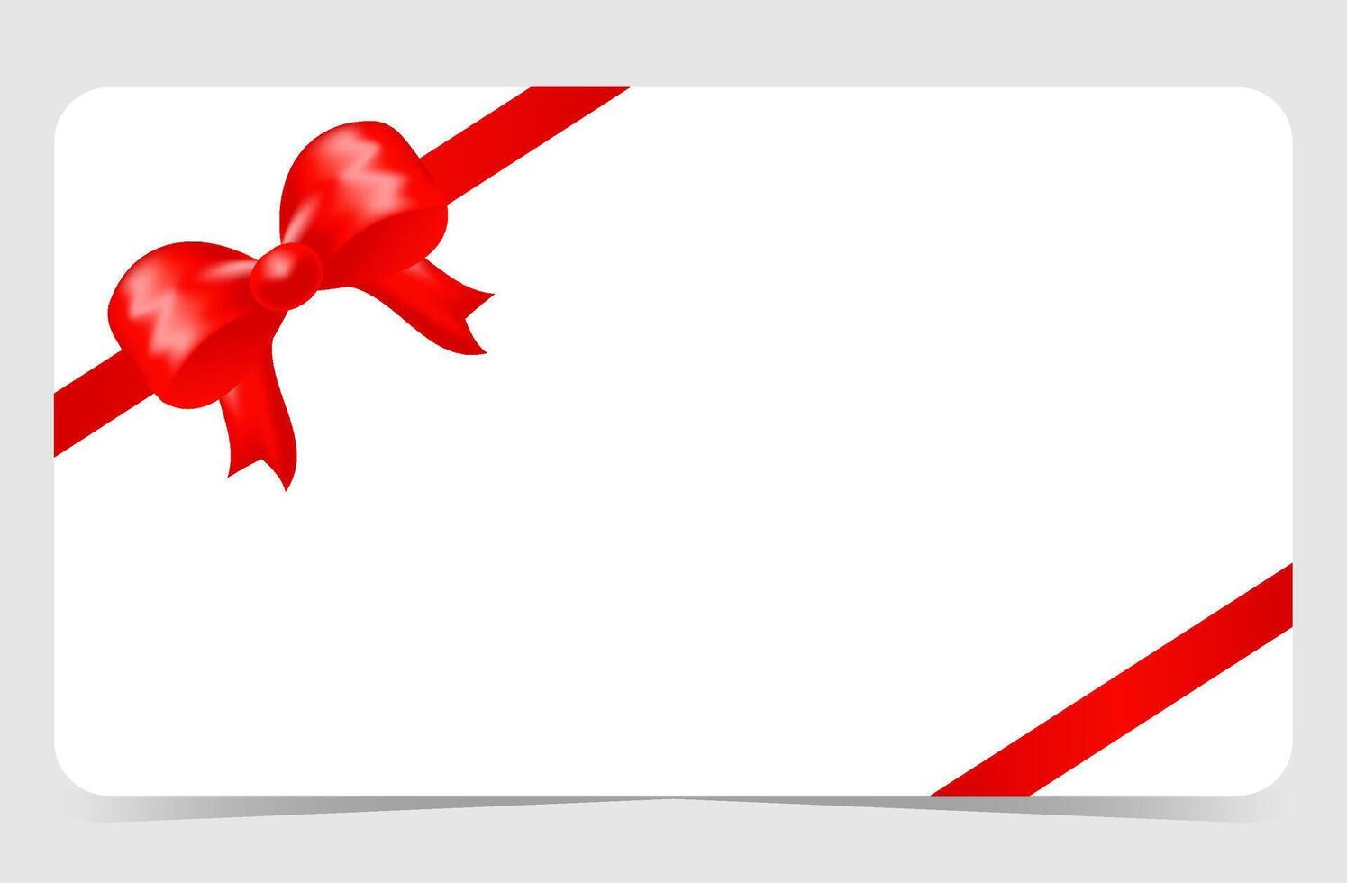 Gift card with decorative red bow and diagonally ribbon on the corner. illustration isolated vector