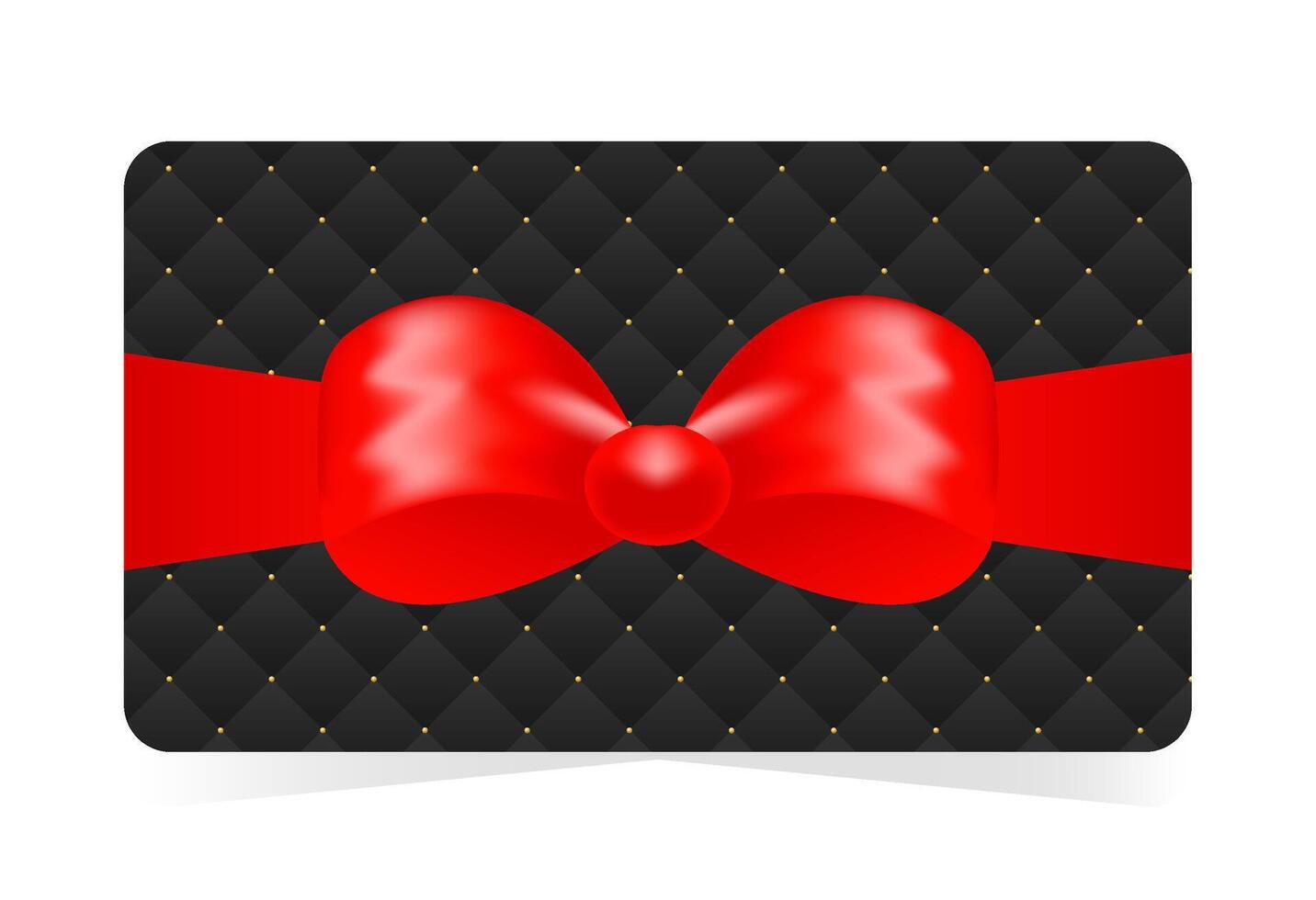 Luxury gift card design with quilted black background, classic red bow knot and red satin ribbon. illustration for birthdays, special occasions, digital presents, web, print, digital vector