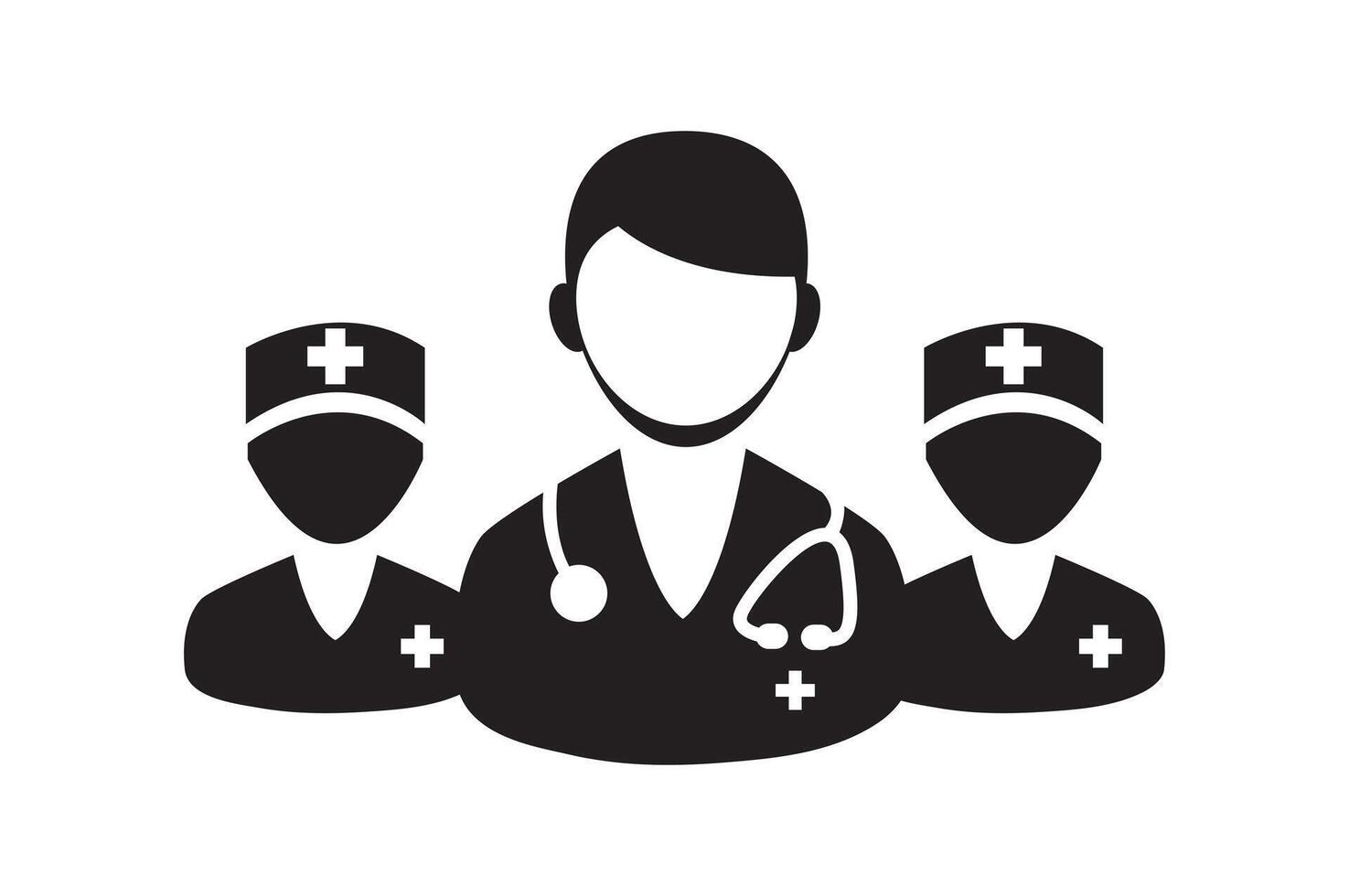 Doctor Icon. A male Doctor icon both wearing stethoscopes.The minimalistic black and white Doctors icon. Medical Team Icon. Simple linear icon for a group of doctors. illustration. Eps 10. vector