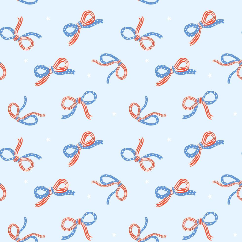 Retro Coquette 4th of July America Ribbon Bow Girly Seamless Pattern Minimal Wallpaper Isolated on Background vector