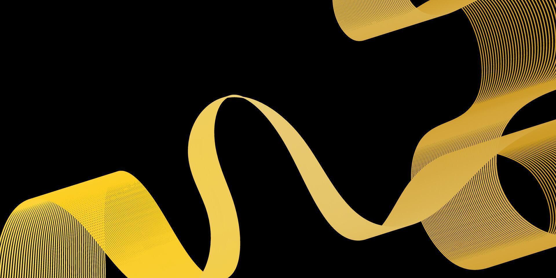 Golden Ribbon Wave Black Background vector