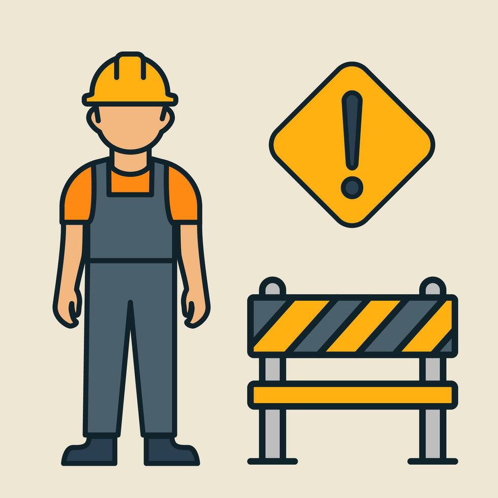 Construction worker standing near safety barricade vector