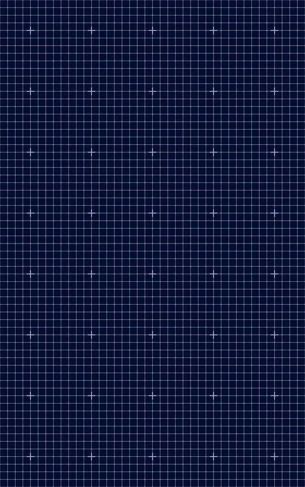 Dark blueprint style grid pattern with luminous cross markers on deep blue background seamless technology design concept for engineering diagram layout schematic technical math science. vector