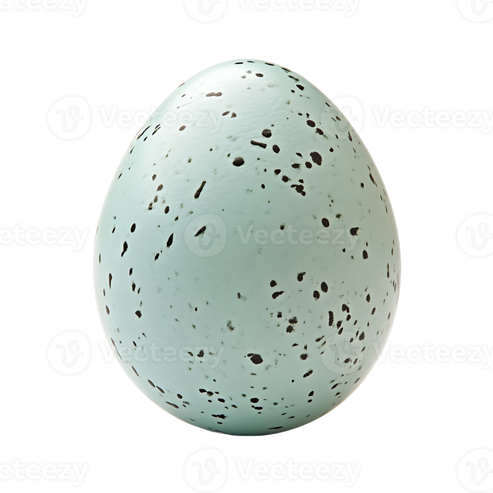 Up close, single light blue egg with brown spots on transparent background png