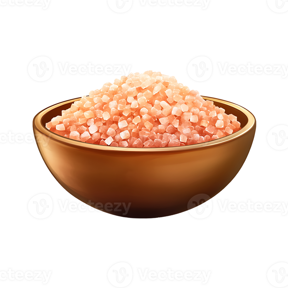 Bowl of Himalayan Pink Salt on Transparent Background, Mineral Crystals png