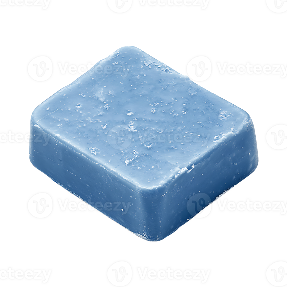 Blue square chunk shows rounded edges and a textured surface on transparent background png