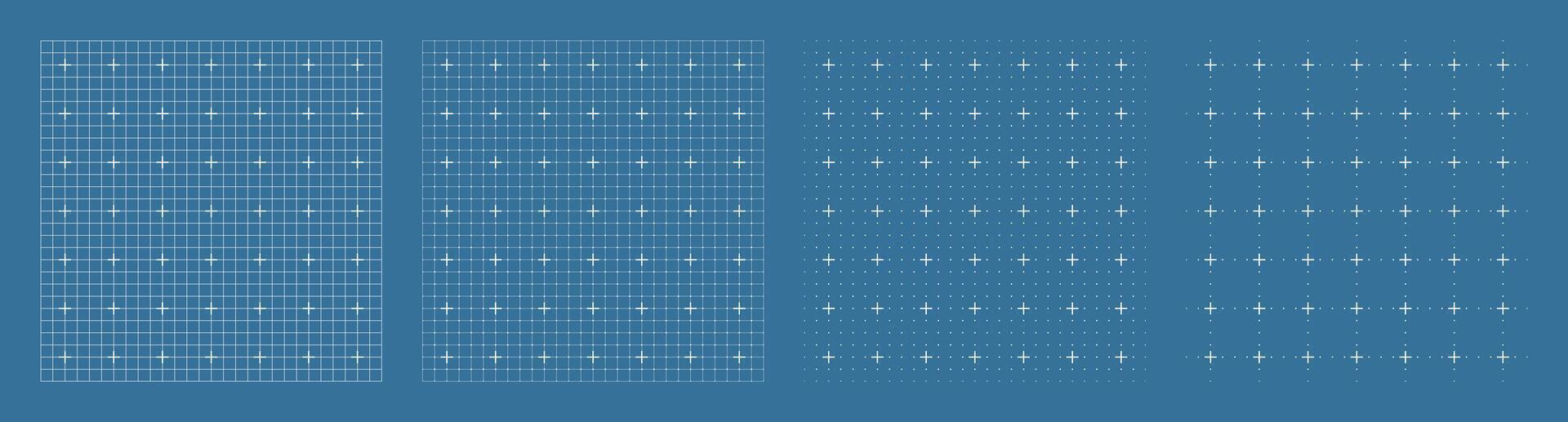Blue high-density grid set for user interface templates, lines with precision markers, clean design structure for tech and engineering backgrounds vector