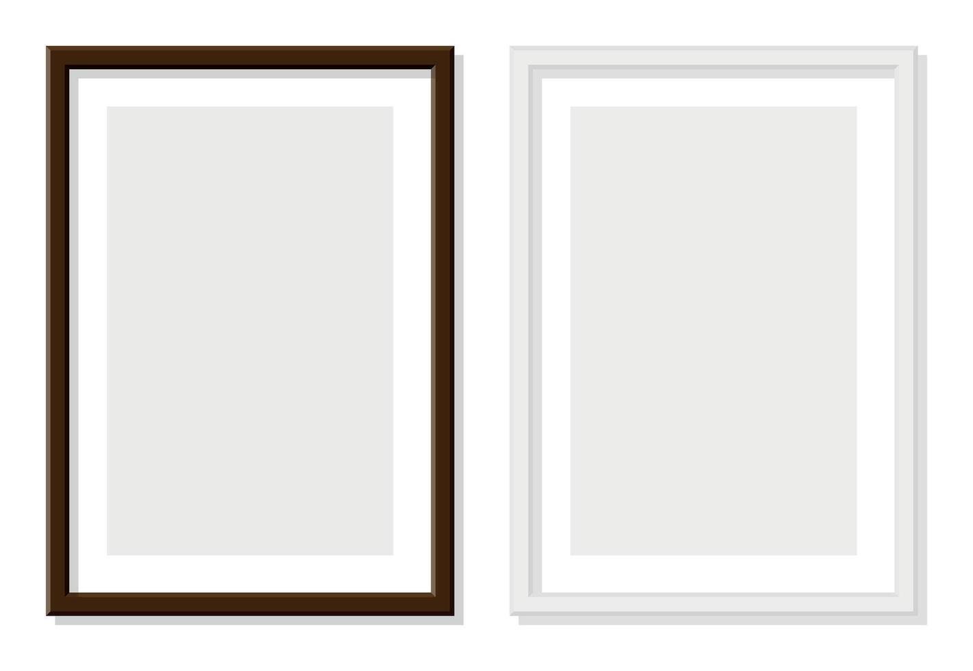 Brown wooden and white photo frames on transparent background clean vertical mockup design contrast decor element classic gallery presentation for artwork interior modern minimalist layout vector