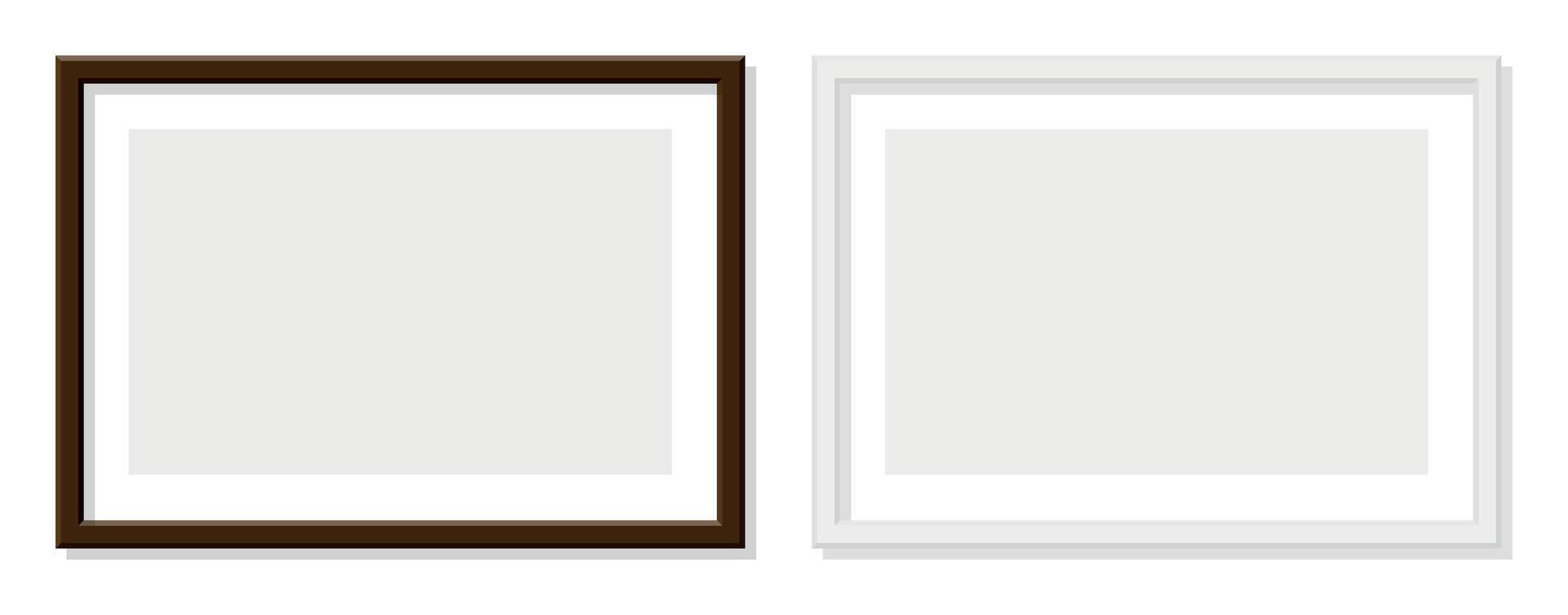 Horizontal brown wooden and white frames transparent background art mockup display composition minimalist gallery design concept for interior presentation home decor layout vector