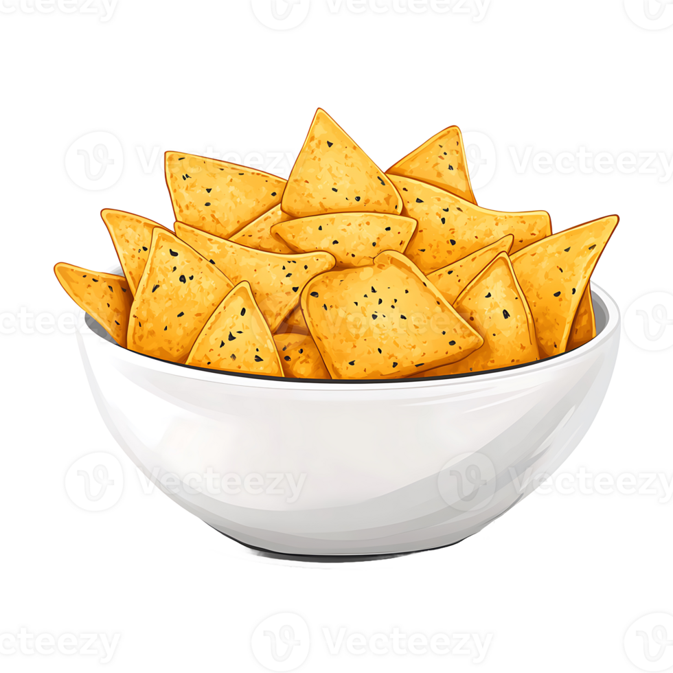 Bowl of Yellow Nacho Chips, Isolated on Transparent Background png
