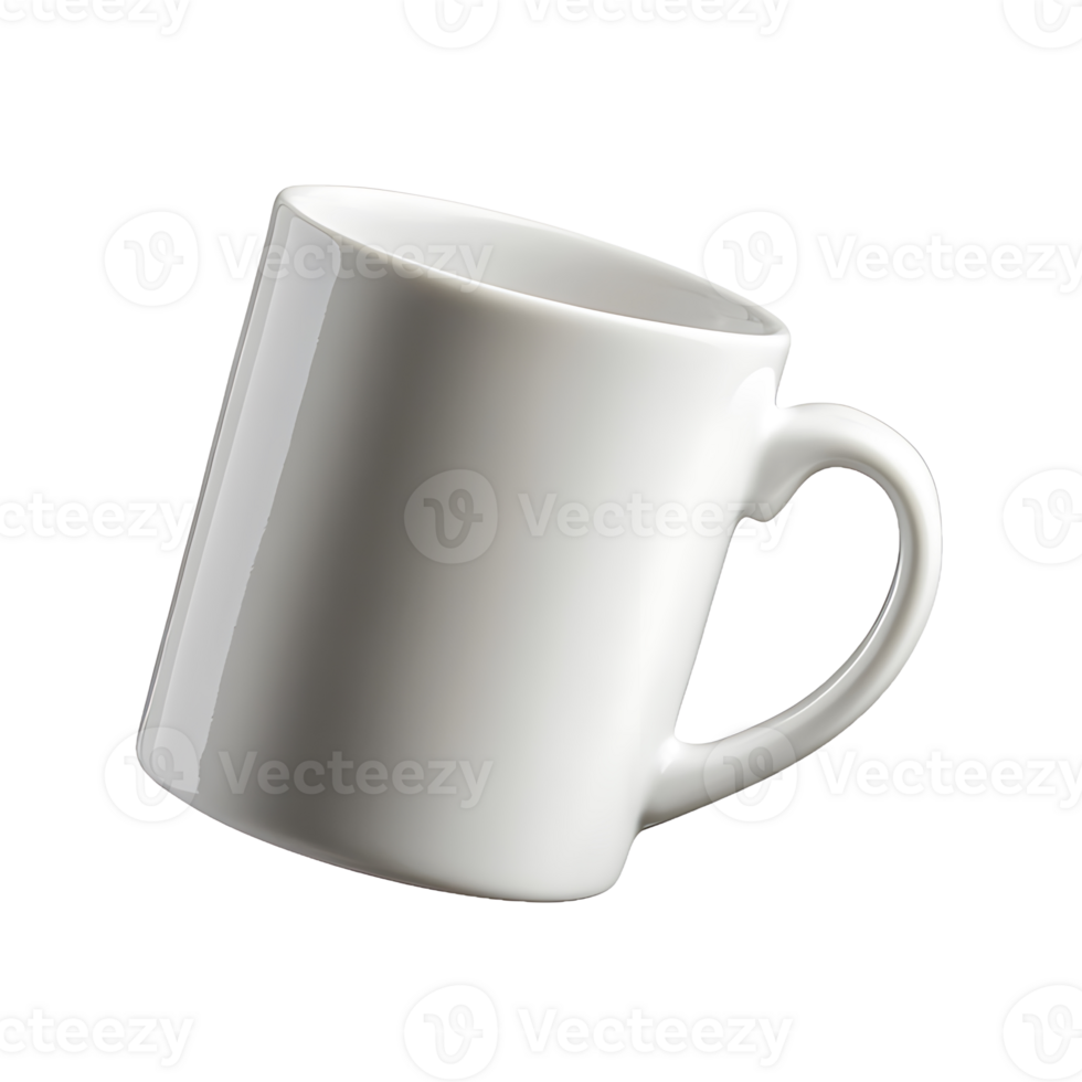Angled White Ceramic Mug on Transparent Background png