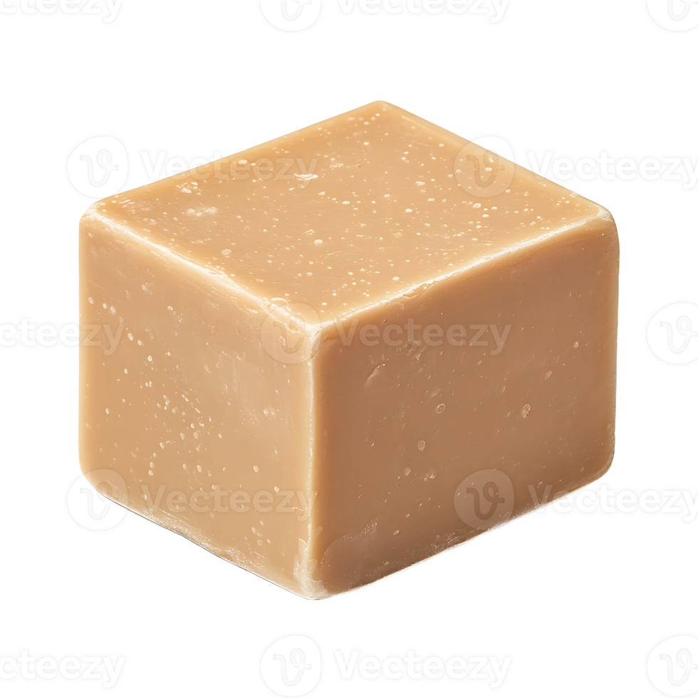 A single cube of caramel fudge candy shows a sweet treat on transparent background png