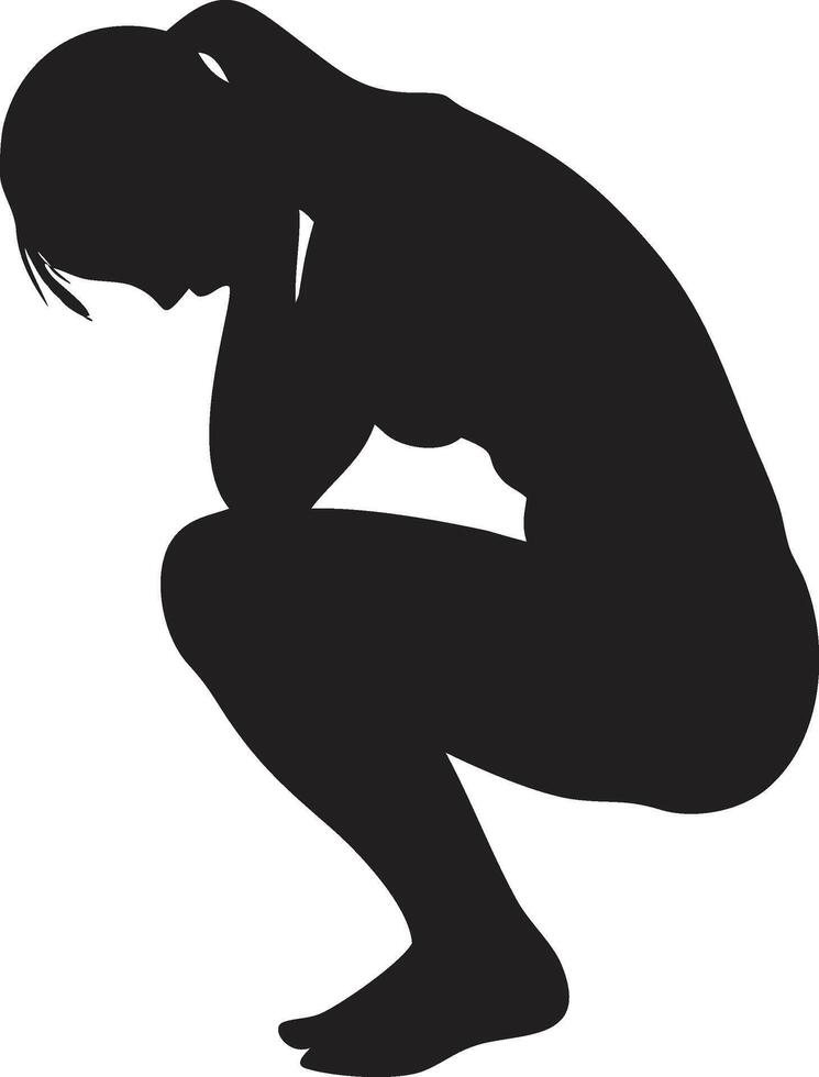 Silhouette of a woman crouching in sorrowful posture silhouette vector