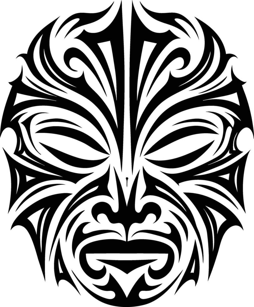 Tribal maori mask design in black and white isolated on white background vector