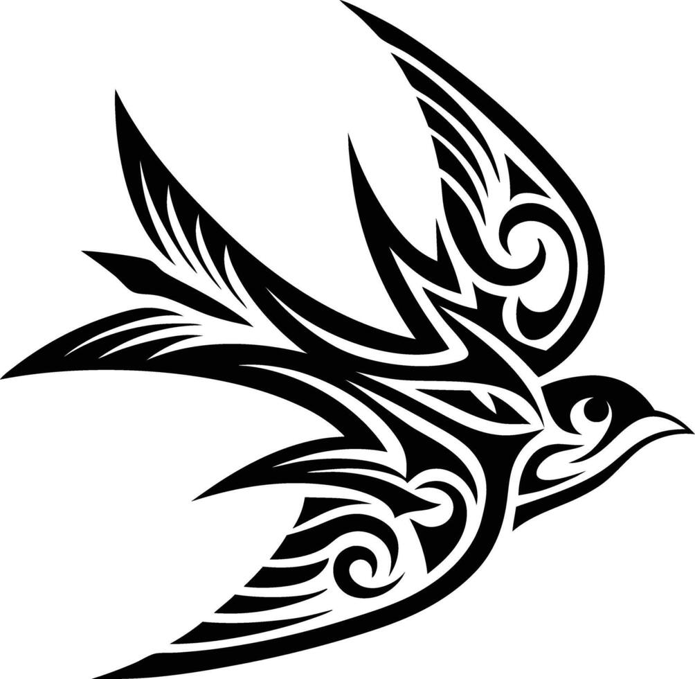 Tribal style swallow bird tattoo design on white background vector