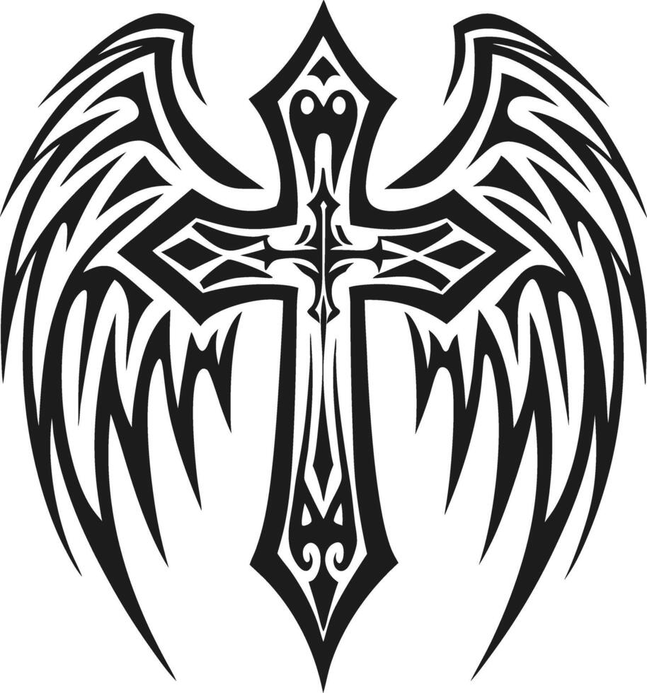Tribal cross tattoo with wings design isolated on white background vector