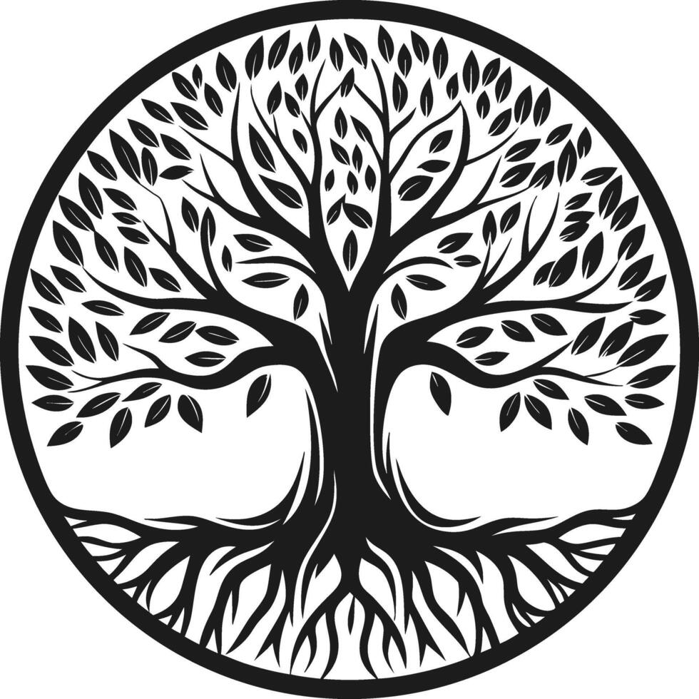 Circular tree of life design with intricate roots and leaves isolated on white background vector