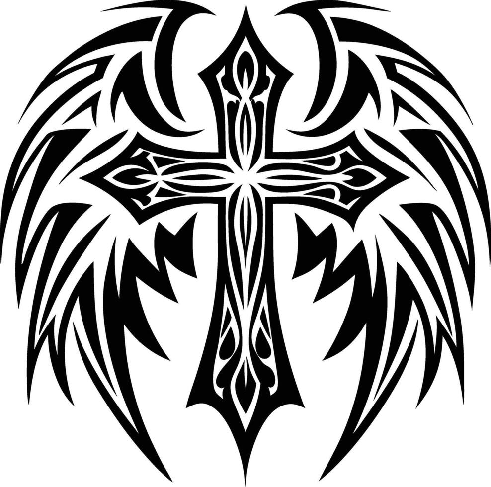Tribal cross with wings design on white background vector