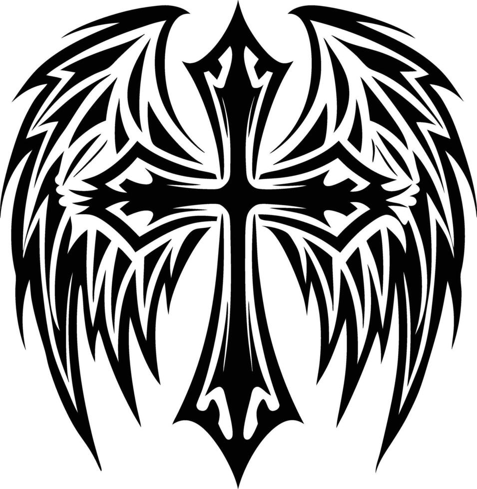 Tribal cross with wings tattoo design isolated on white background vector