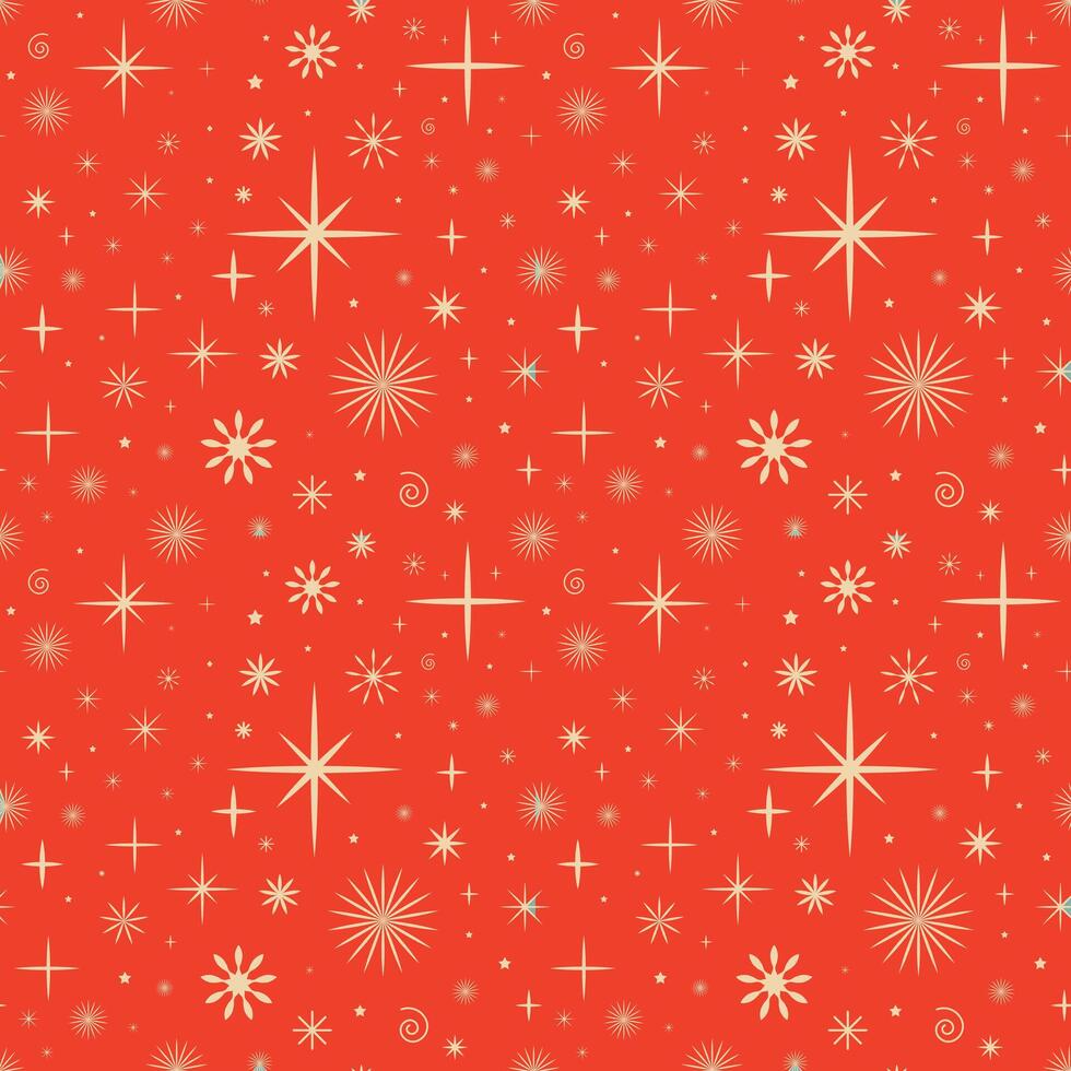 Red Christmas pattern with snowflakes and stars vector