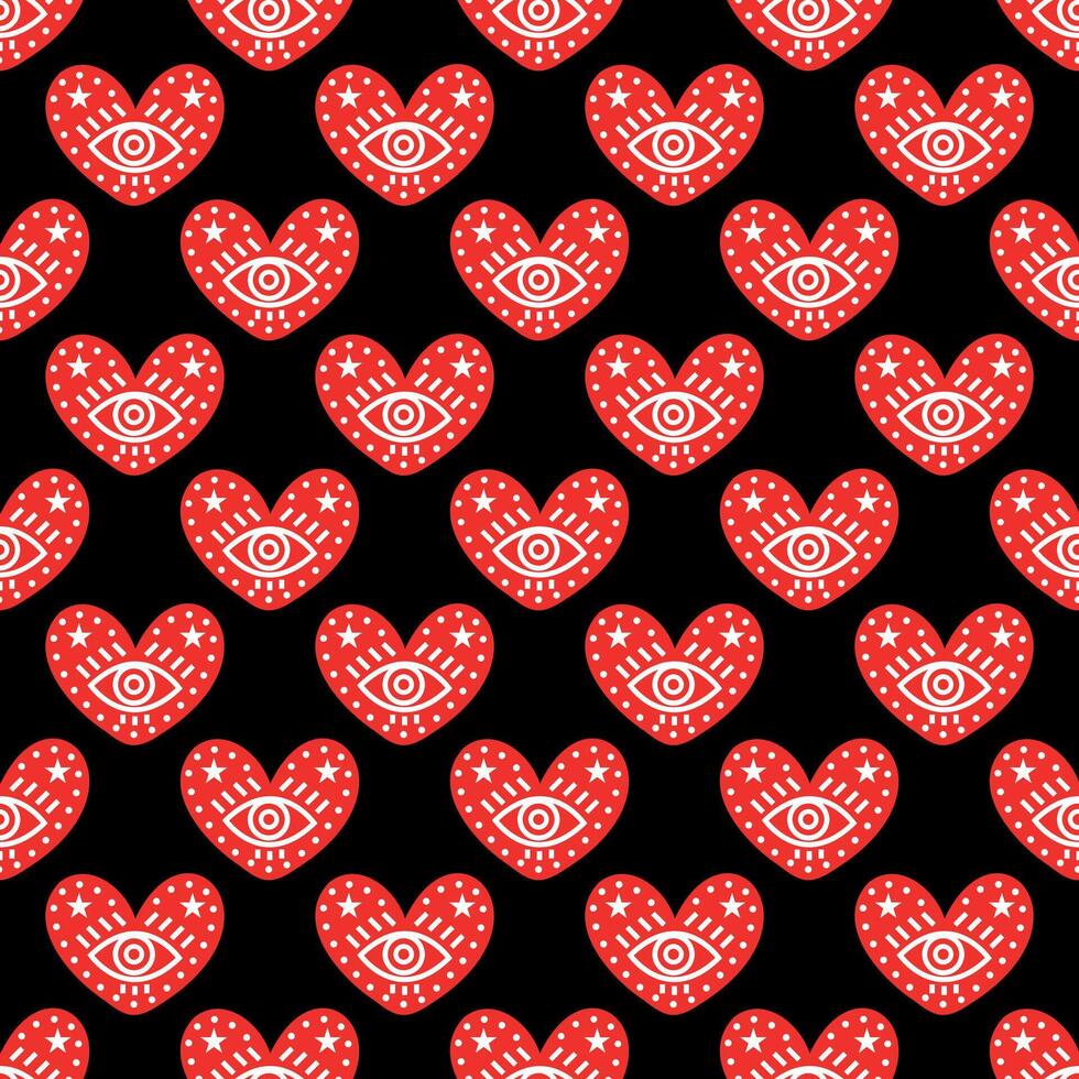 Black Valentine pattern with red magical hearts vector