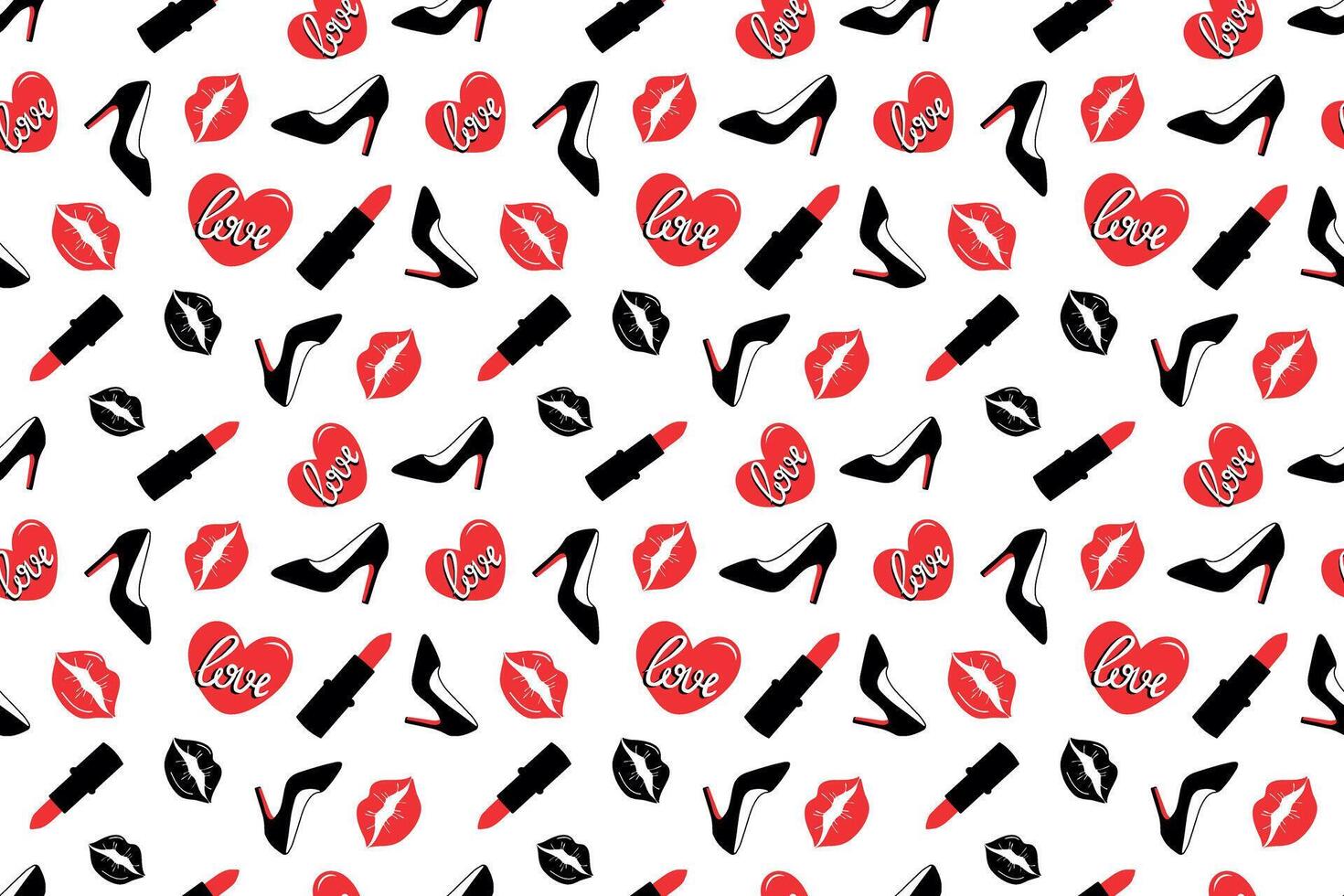 Pattern with lips, hearts and shpes vector