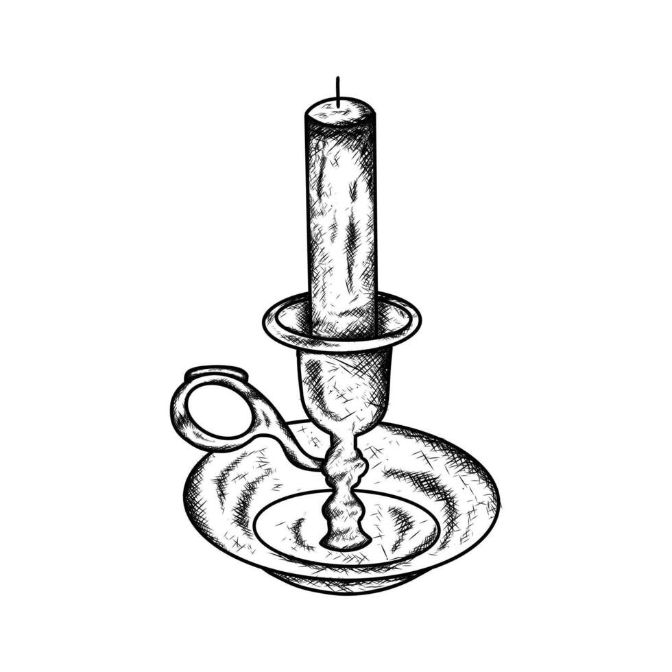 old antique candle lamp illustration hand draw style in vintage engraved sketch outline style vector