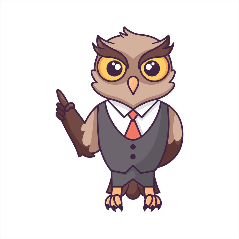 Cute cartoon owl wearing formal suit education animal illustration, Flat Cartoon Style design for Web, Flayer, Sticker, Landing Page, banner. vector
