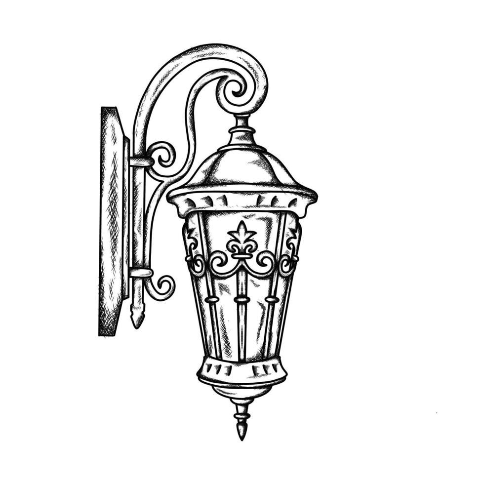 outdoor wall lamp illustration hand draw style in vintage engraved sketch outline style vector