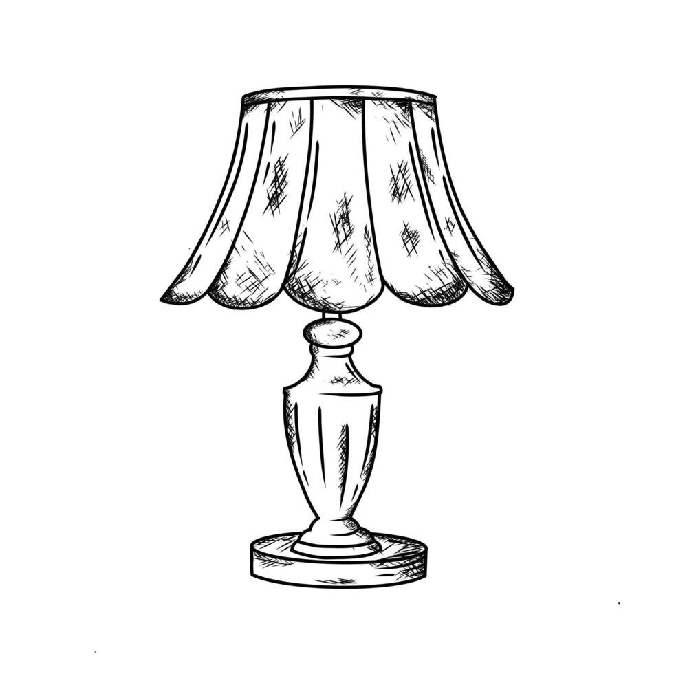 table lamp illustration hand draw style in vintage engraved sketch outline style vector