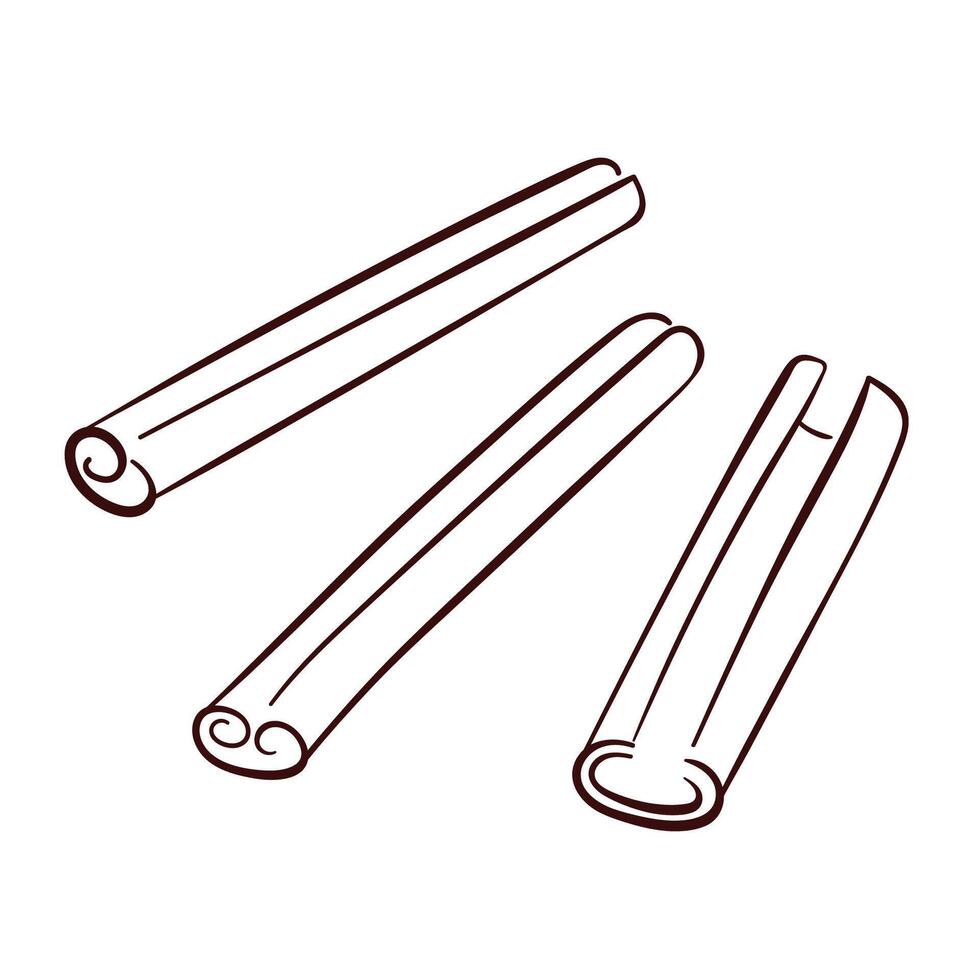 Cinnamon sticks set in line art style isolated on a white background. vector