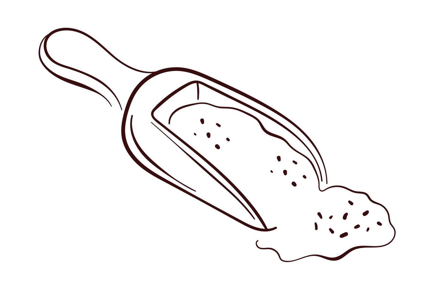Ground cinnamon in wooden spoon in line art style on a white background. vector