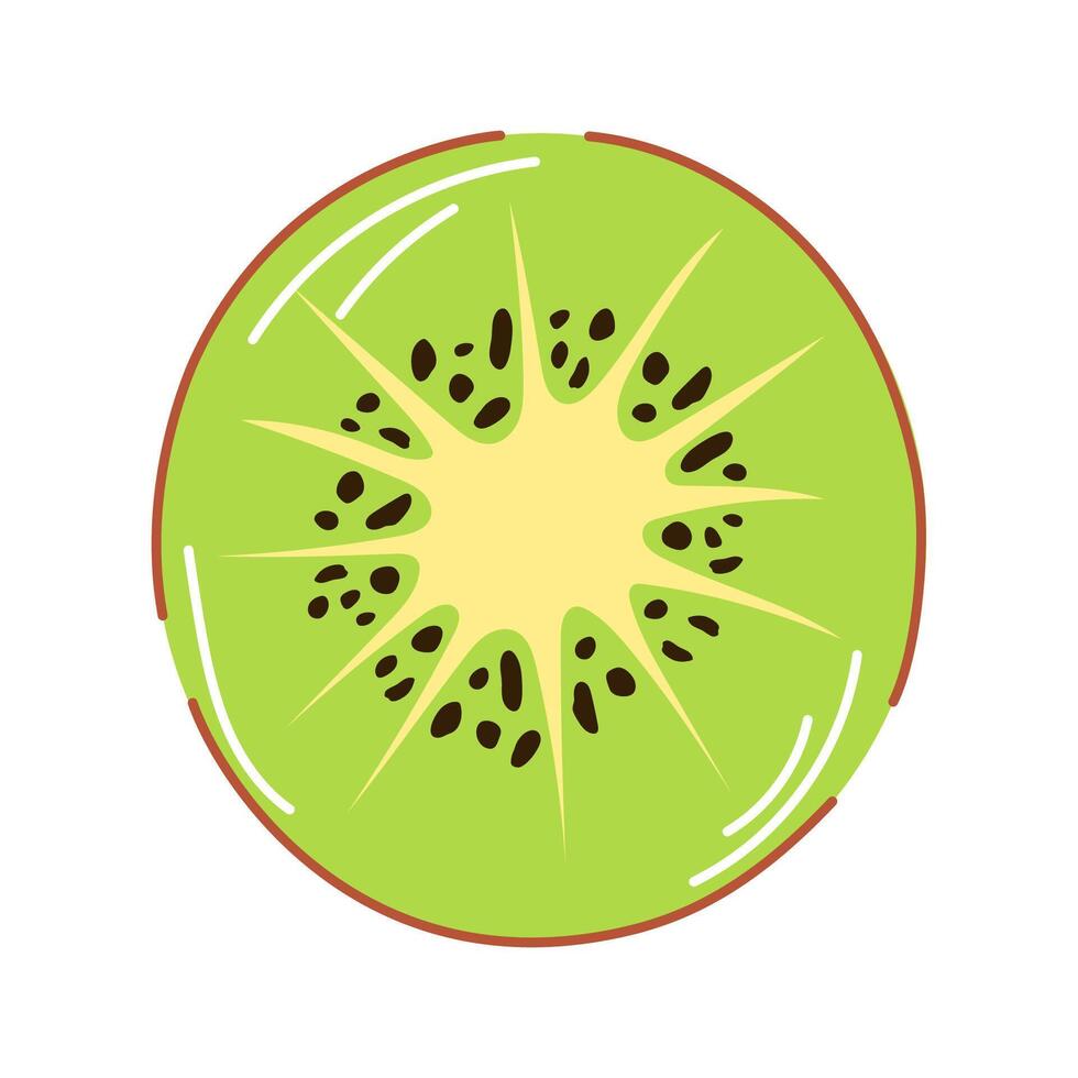 Fresh kiwi slice in flat style ideal for food design, tropical healthy eating, nutrition icon, summer print, smoothies packaging. vector
