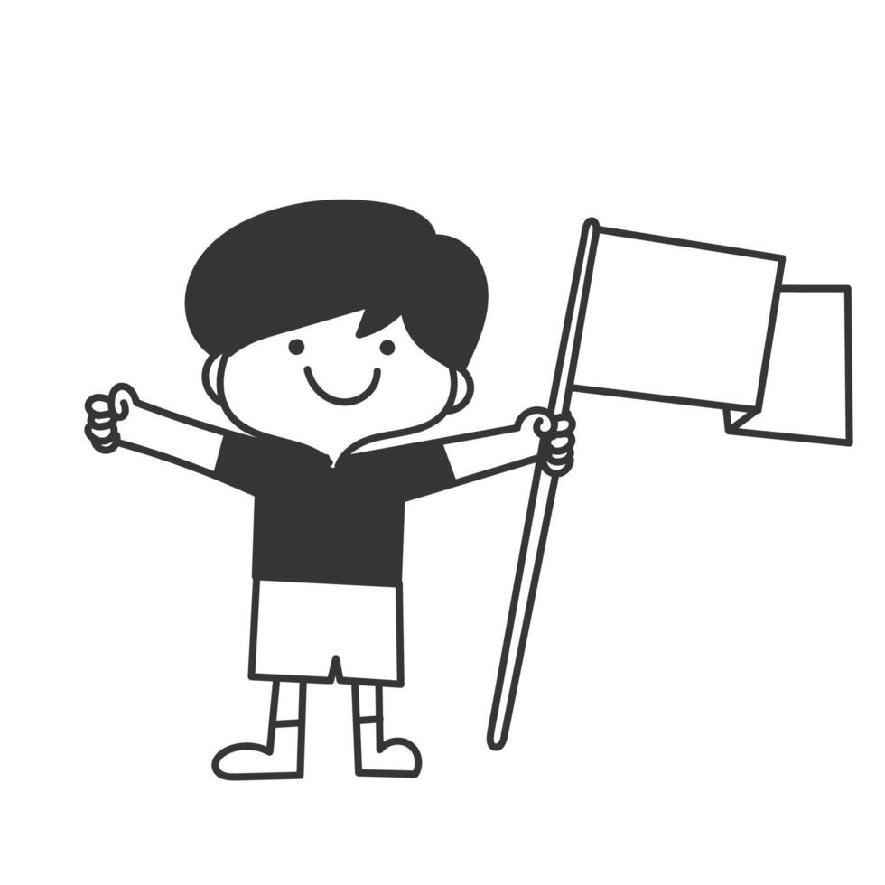boy holding flag doodle illustration vector