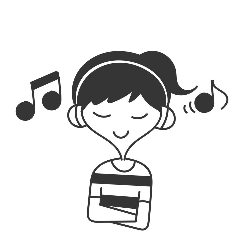 a girl with music notes around her head vector