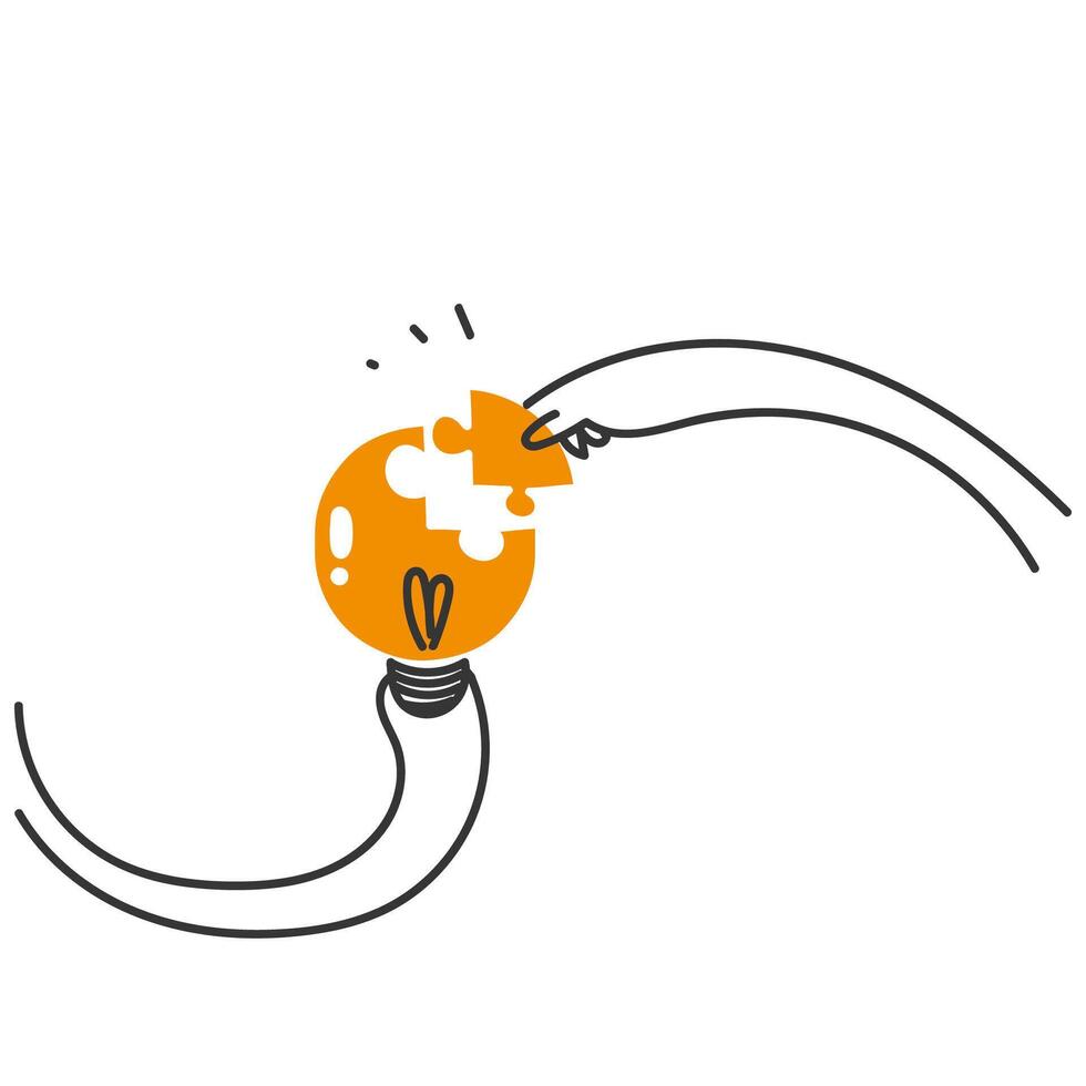 a hand holding a light bulb and another hand holding a piece of jigsaw vector