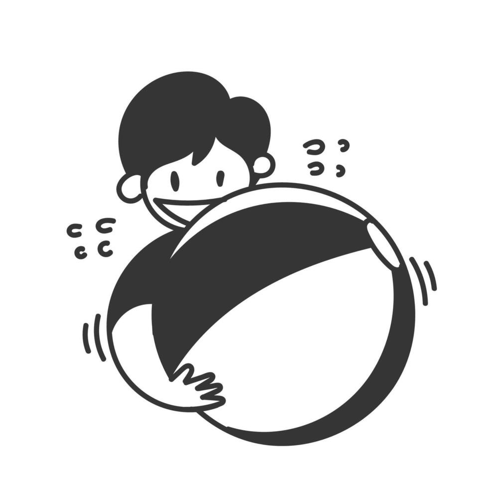 a black and white illustration of a boy holding a ball vector