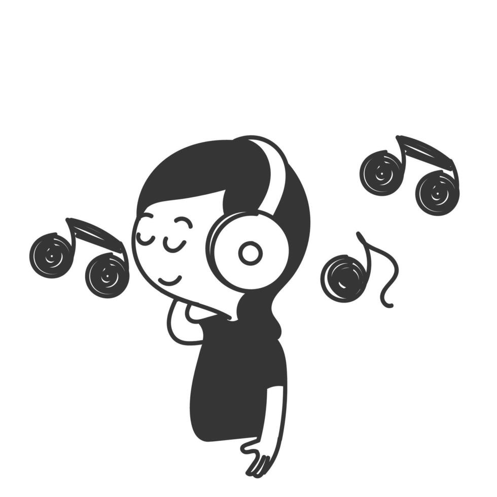 a cartoon girl with headphones listening to music vector