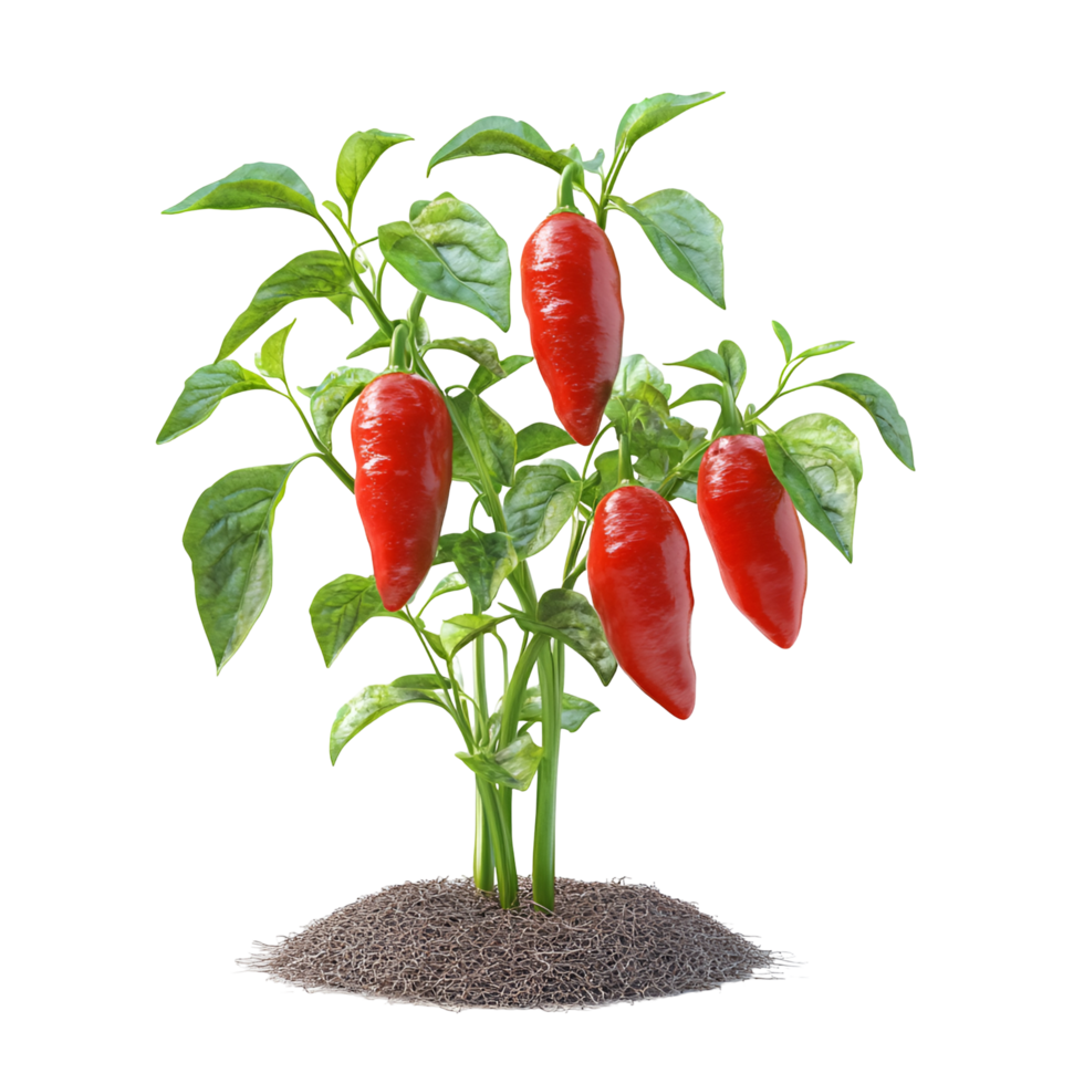 Ripe Red Peppers On Plant Transparent Background png