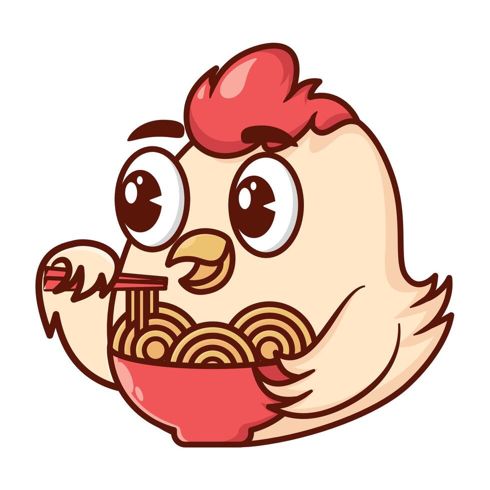 Cute cartoon chicken food noodle animal illustration, Flat Cartoon Style design for Web, Flayer, Sticker, Landing Page, banner, logo, vector