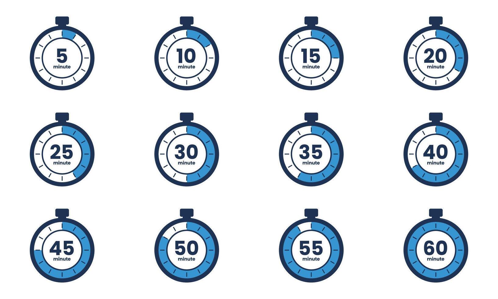A set of blue and white stopwatch icons vector