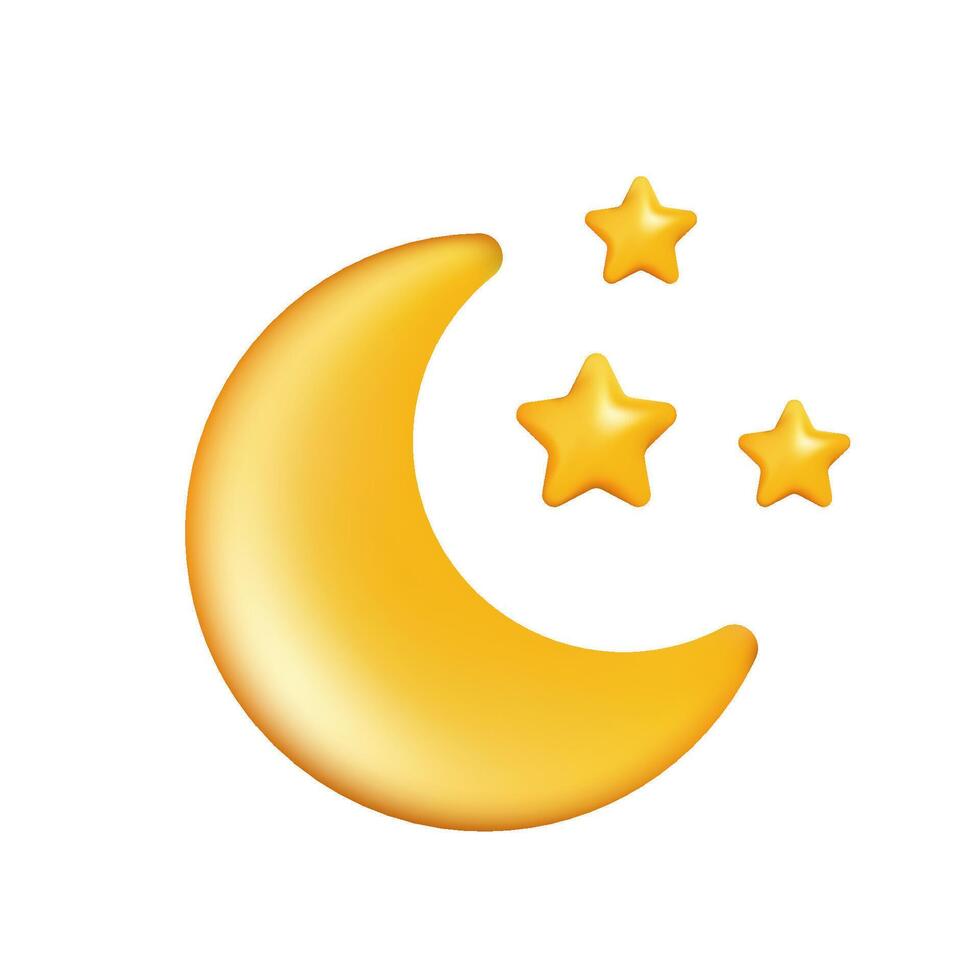 Golden crescent moon with three shiny stars evoking a peaceful night sky, ideal for children s illustrations or any project related to sleep, dreams, and nighttime vector